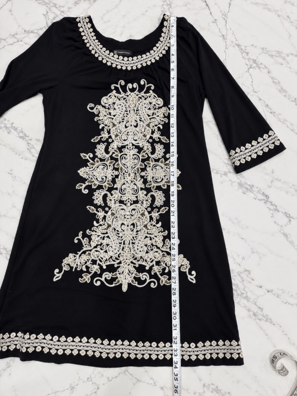 INC International Concepts Black Boho Embroidered Tunic Dress Size Large - Picture 11 of 12
